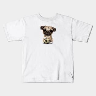 Cute Pug Puppy Dog With Football Soccer Ball Kids T-Shirt